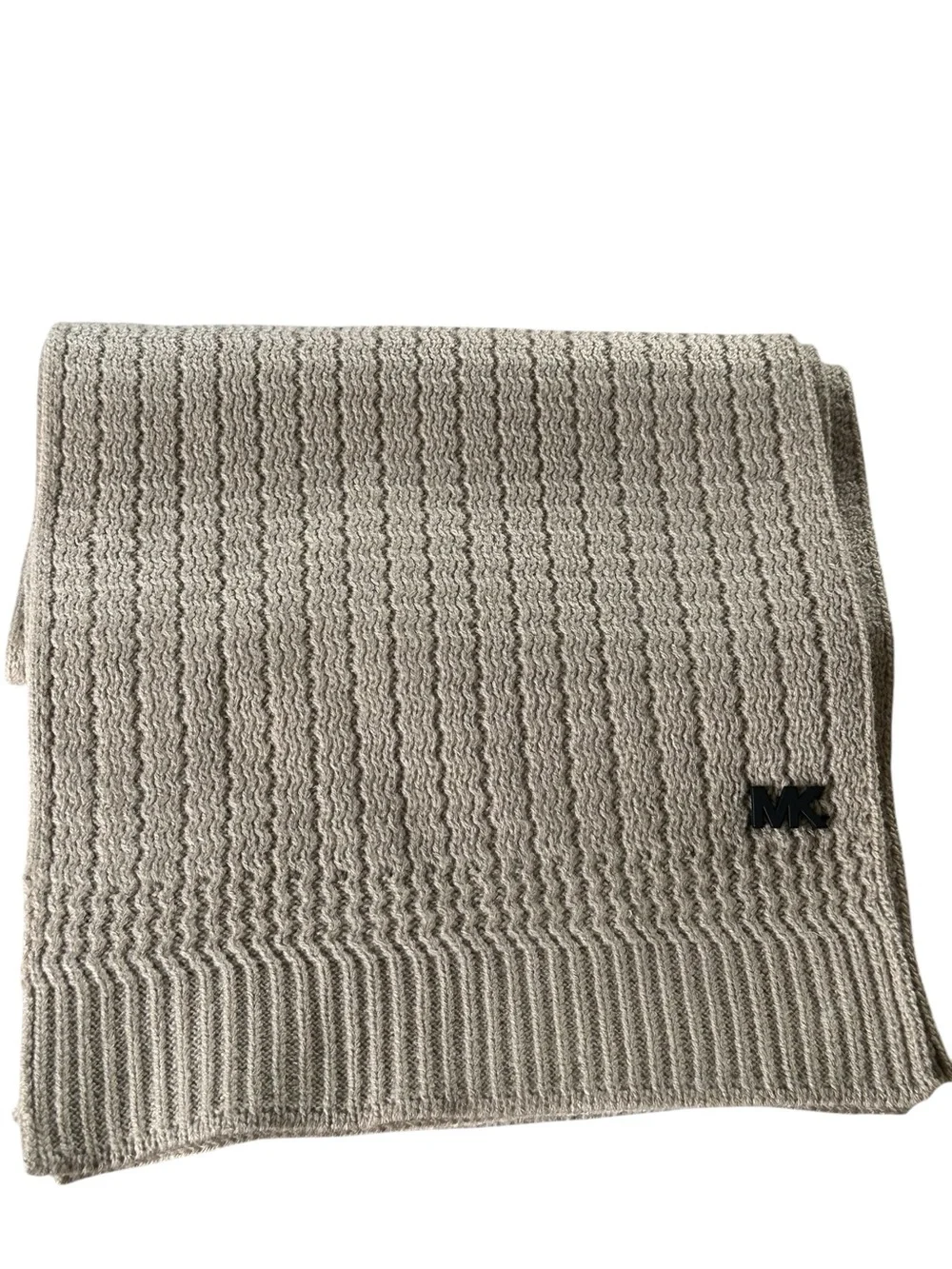 Michael Kors Taupe Textured Knit Logo Scarf NWT